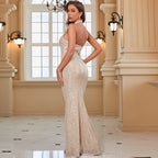 Sequin Halter Neck Cut Out Keyhole Bodycon Maxi Gown