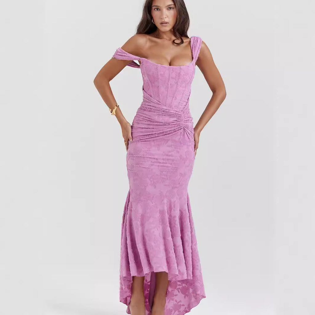 Square Collar Jacquard Pleated Sleeveless Cami Dress