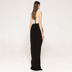 Lace Embellished Strapless Corset Basque Waist High Split Maxi Gown