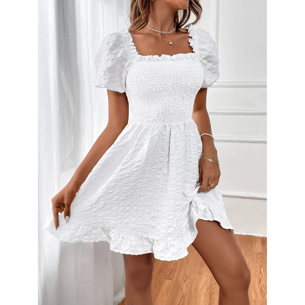 Graciela Aesthetic Women's Beach Dress with Casual Smocked Top and Charming Ruffle Hem Chic Silhouette Collection