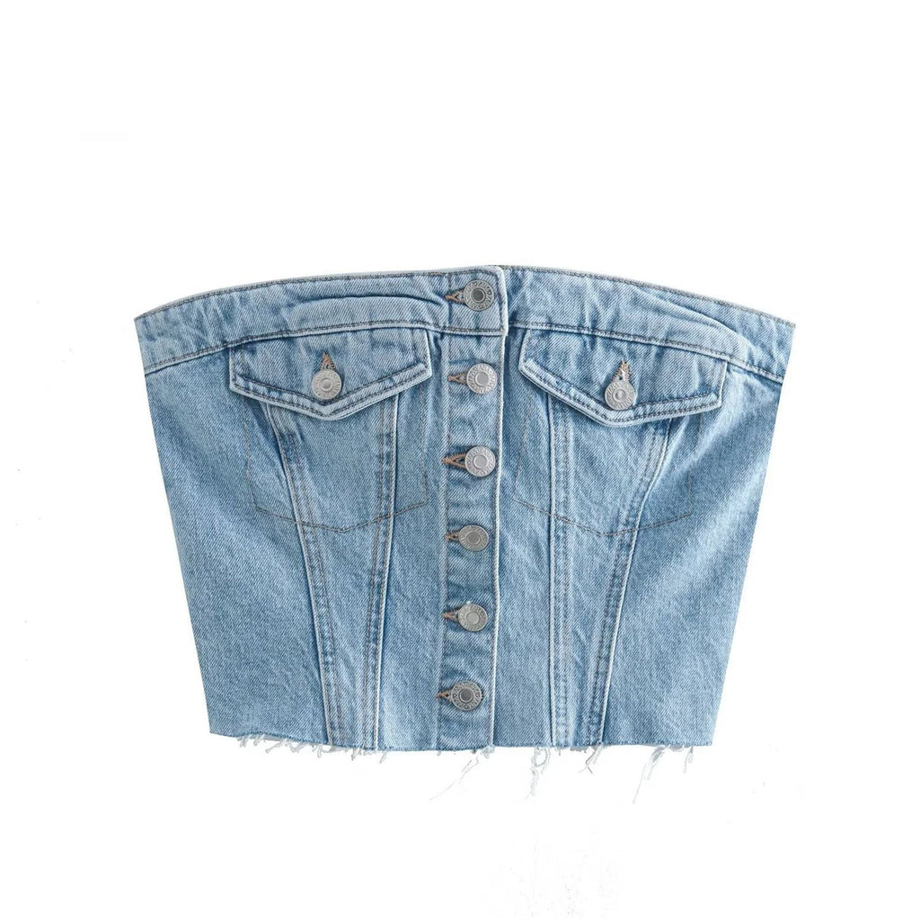 Gina Slim Fit Denim Tube Top Vest
