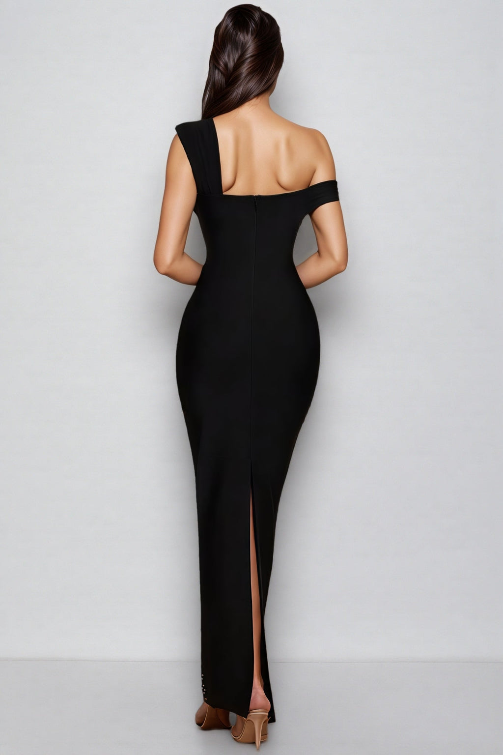 Rylihd One-Shoulder Mesh Rhinestones Maxi Dress