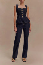 Stassi Denim High Waist Pocketed Straight Leg Jeans