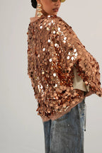 Fashion Sequined Long-sleeved V-neck Loose Lace-up Cardigan