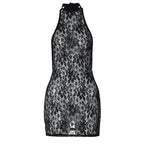 Floral Lace Halter Tie Backless Side Cut Out Mini Dress