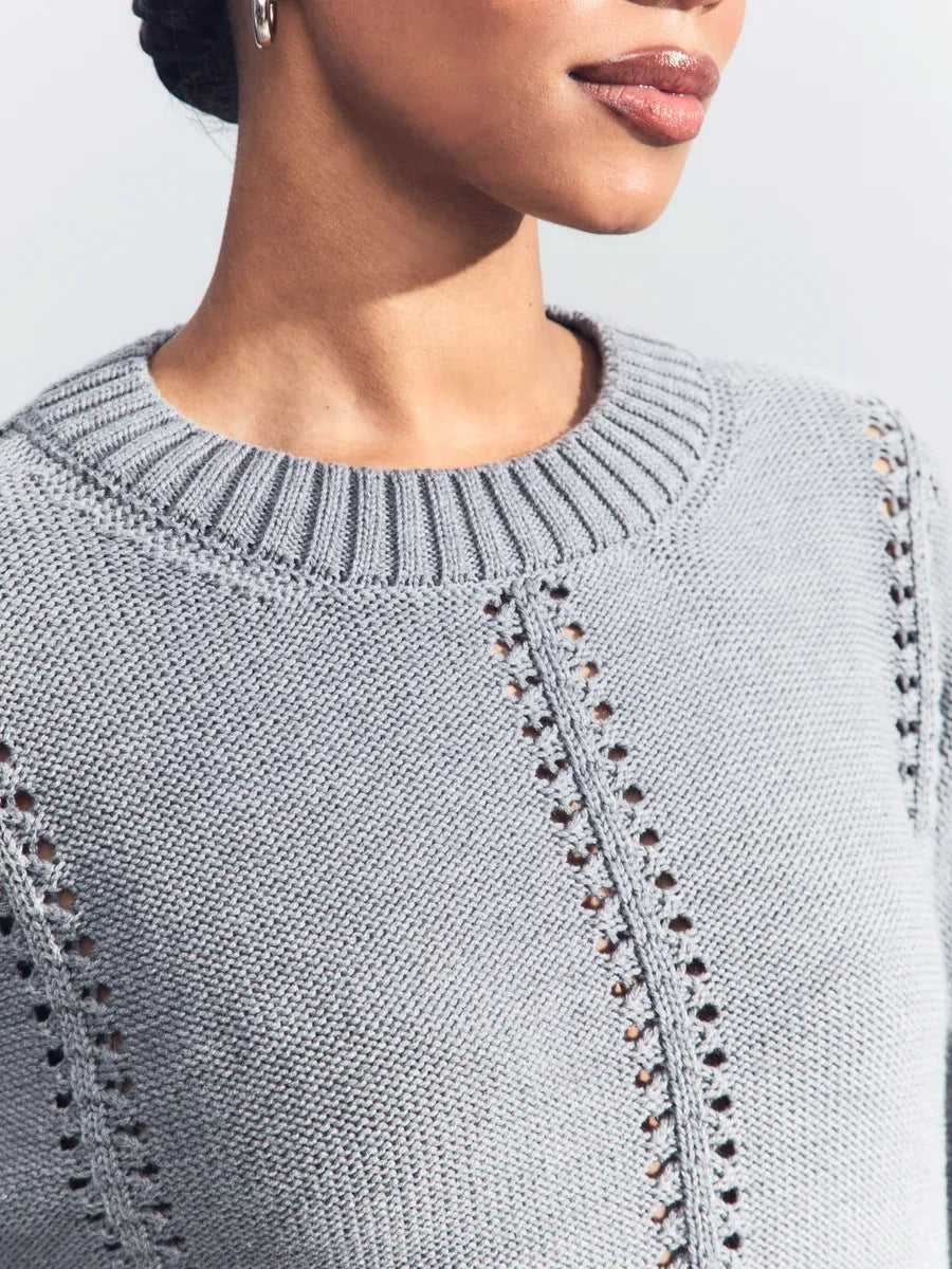 Casual Hollow Knit Crewneck Sweater
