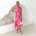 Tatiana Timeless Women's Asymmetrical Evening Dress with Floral Design and Waist Belt Wear Edit