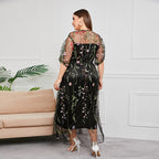 Mesh Embroidered Formal Party Maxi Dress