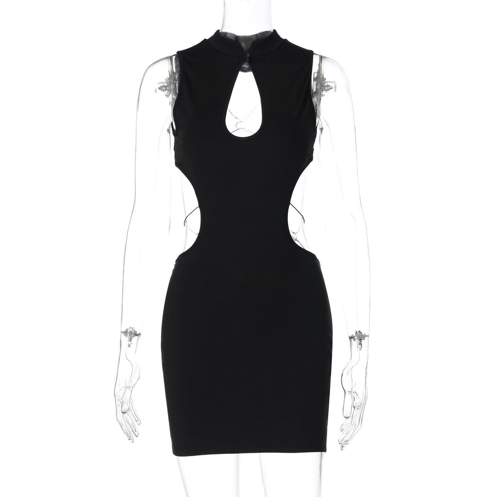 Mock Neck Keyhole Cut Out Side Cut Out Bodycon Mini Dress