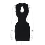 Mock Neck Keyhole Cut Out Side Cut Out Bodycon Mini Dress