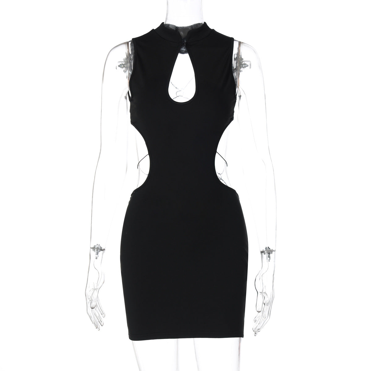 Mock Neck Keyhole Cut Out Side Cut Out Bodycon Mini Dress