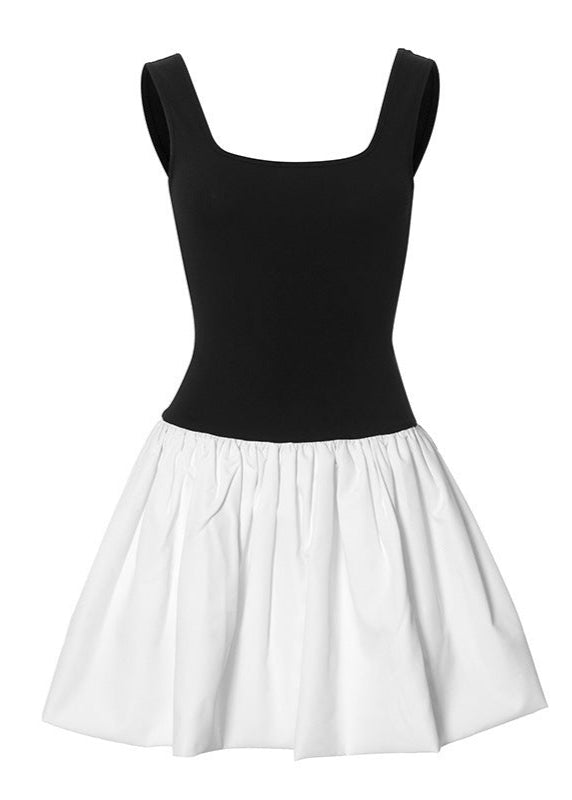 Contrast Two-Tone Scoop Neck Bubble Hem Mini Dress