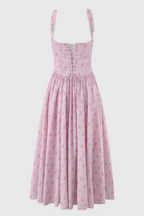Arwent Pink Rose Print Stretch Cotton Midi Dress