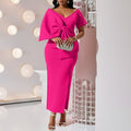 Oversized Bow Asymmetric V-Neck Short Sleeve Bodycon Midi Dress