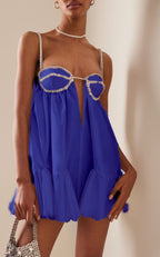 Rhinestone Bustier Plunge Cut Out Spaghetti Strap Babydoll Mini Dress