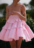 Square Neck Tie Shoulder Three Tier Ruffle Babydoll Mini Dress