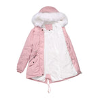 Mid-Length Fleece Lined Coat with Fur Collar