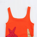 Beachside Dreams Starfish Sequin Wave Hem Stretch Tank Mini Dress