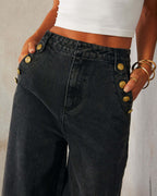 Button Sleeveless Vest Wide-Leg Jeans Set
