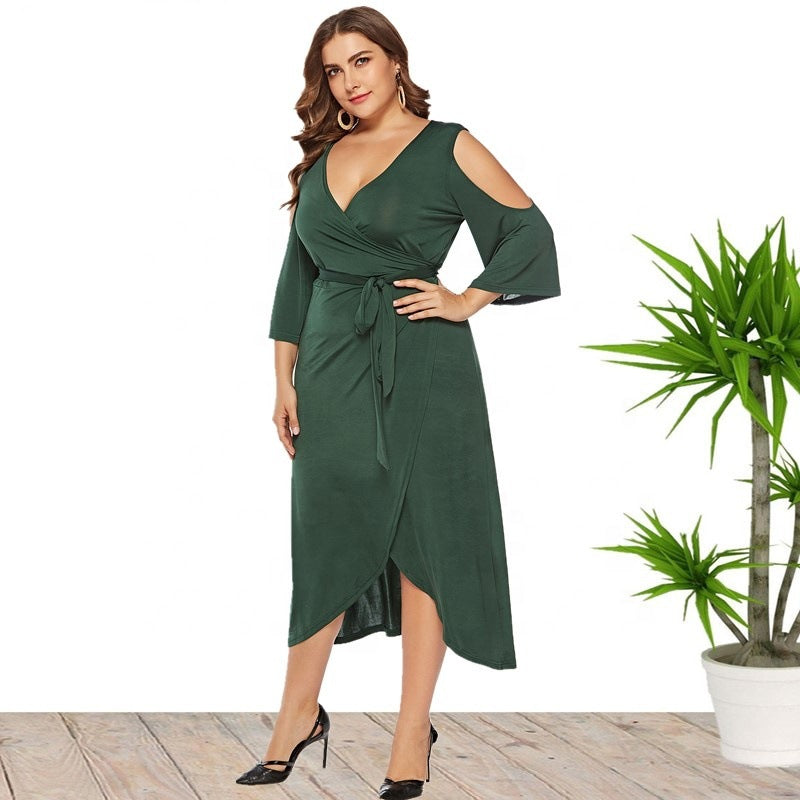 Short Sleeve Split Lace Up Off Shoulder Dress