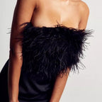 Feather Strapless Bandeau Asymmetric Hem Bodycon Mini Dress