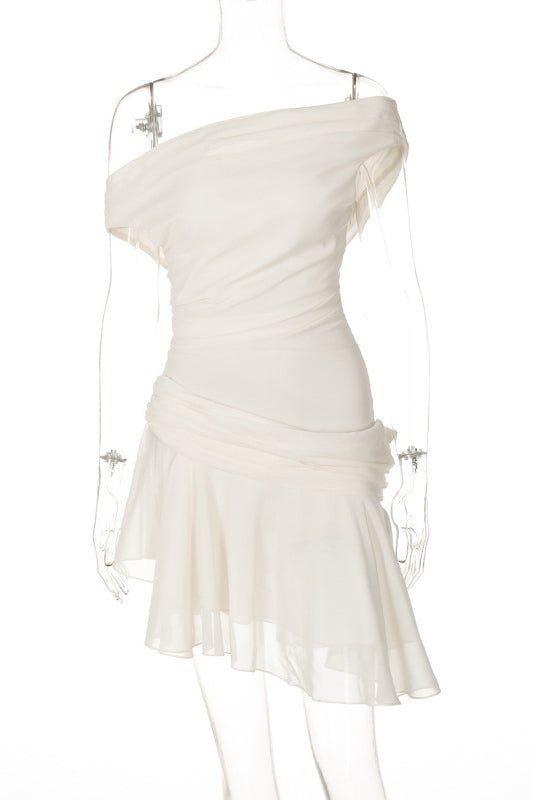 Matilde Chic One Shoulder Chiffon Mini Dress Boutique Collection
