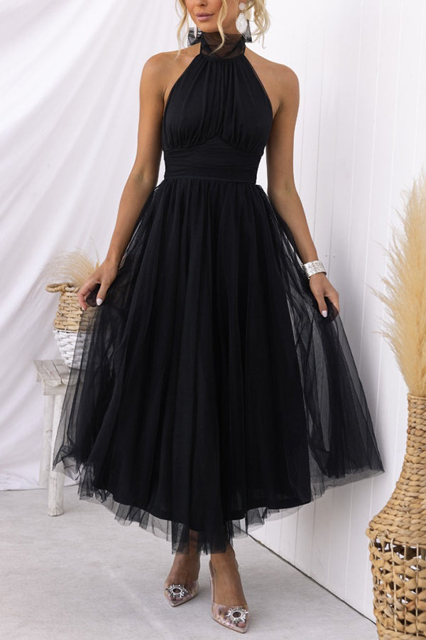 Fairy Vibes Tulle Gathered Detail Halter Maxi Dress