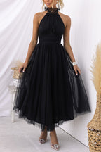 Fairy Vibes Tulle Gathered Detail Halter Maxi Dress