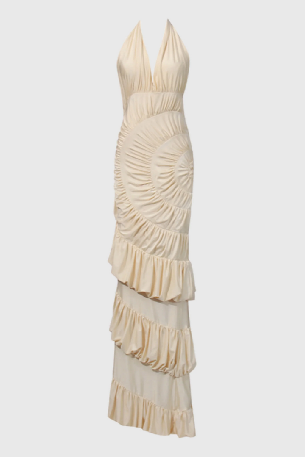 Qearl Halterneck Shirred Maxi Dress