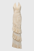 Qearl Halterneck Shirred Maxi Dress
