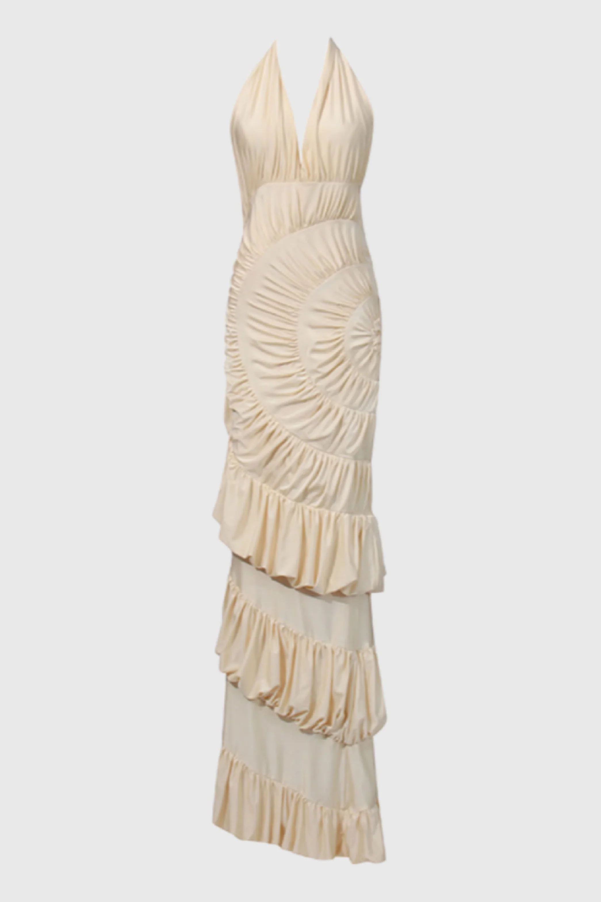 Qearl Halterneck Shirred Maxi Dress