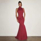 Halter Mock Neck Side Cut Out Ruched Mermaid Maxi Gown