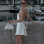 Satin Halter Neck Open Back Tie Sash A-Line Mini Dress