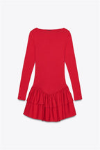 Rib Knit Bell Cuff Ruffle Hem Long Sleeve Mini Dress