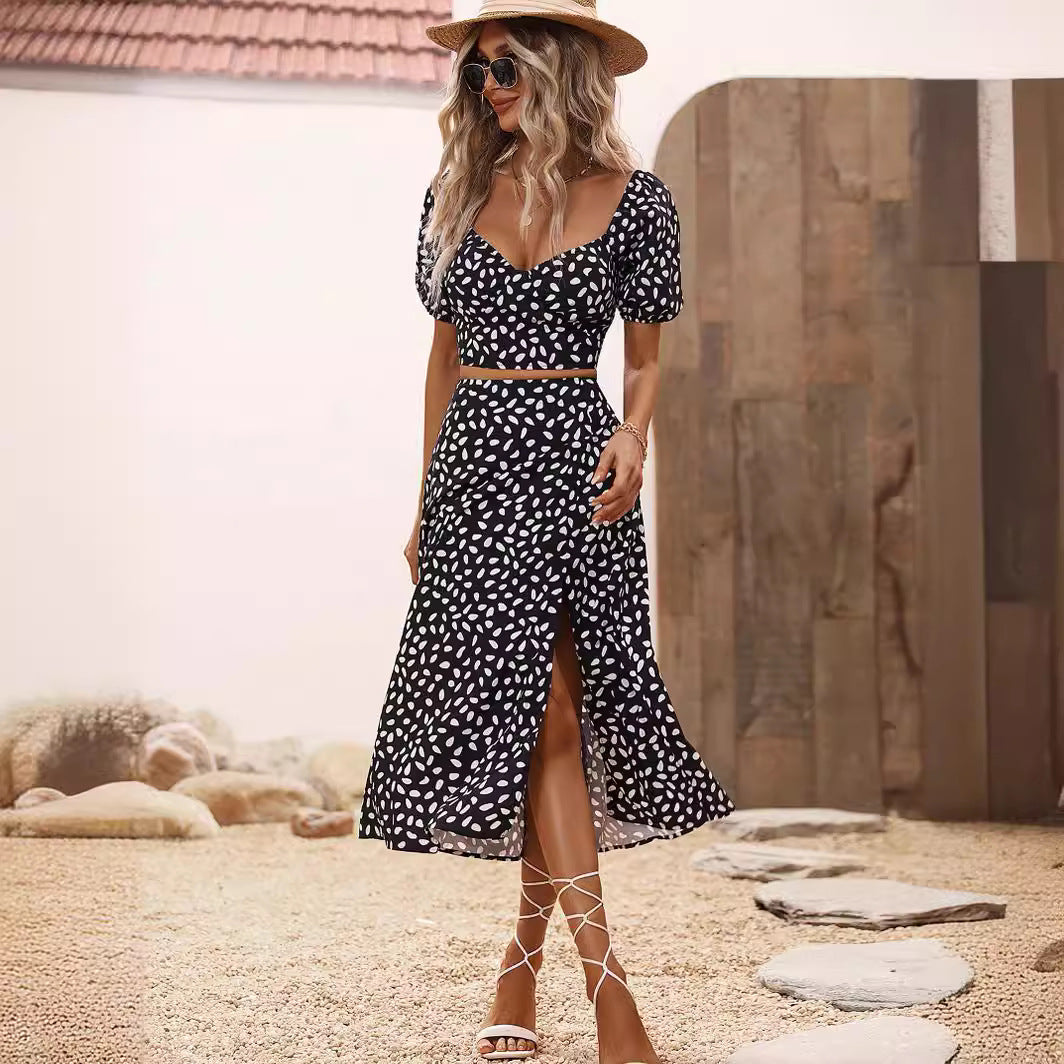 Short Sleeve Split Skirt Set