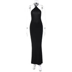 Halter Neck Open Back Cowl Drape Bodycon Maxi Dress
