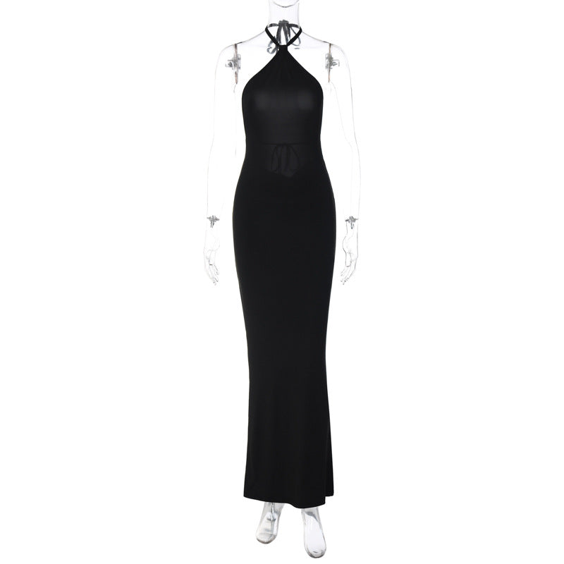 Halter Neck Open Back Cowl Drape Bodycon Maxi Dress