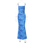 Women Clothing Spring Sexy Print Bandeau Sling Top Sexy Skirt Set