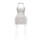 Halter Choker Corset Ruched Puff Skirt Drawstring Mini Dress