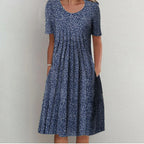 Jenni Statement Women's Floral Midi Dress with Pleated Design Boutique Collection