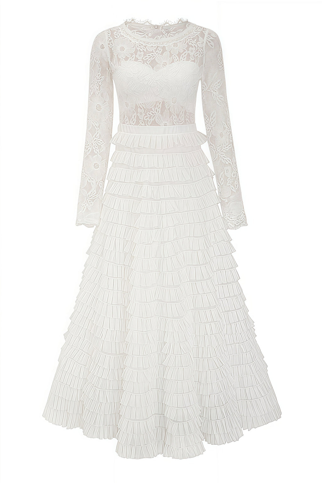Yuio White Hollow Lace A-line Maxi Dress