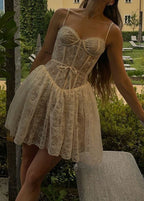 Floral Lace Corset Sweetheart Spaghetti Strap Babydoll Mini Dress