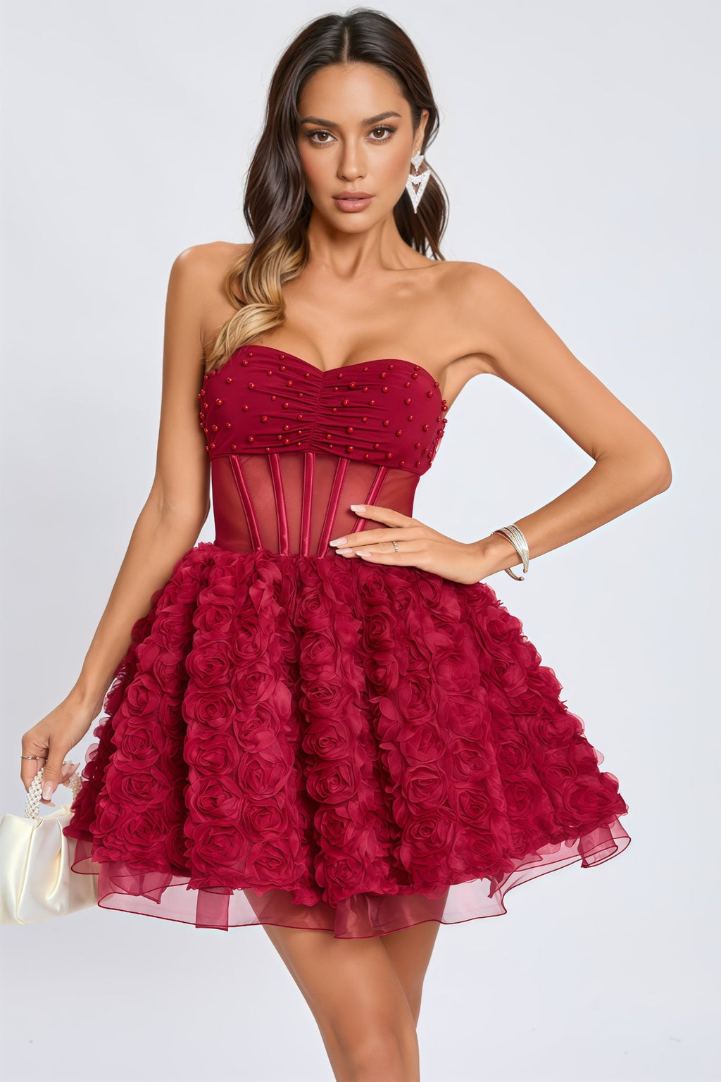Gage 3D Floral Mesh Puffy Mini Dress