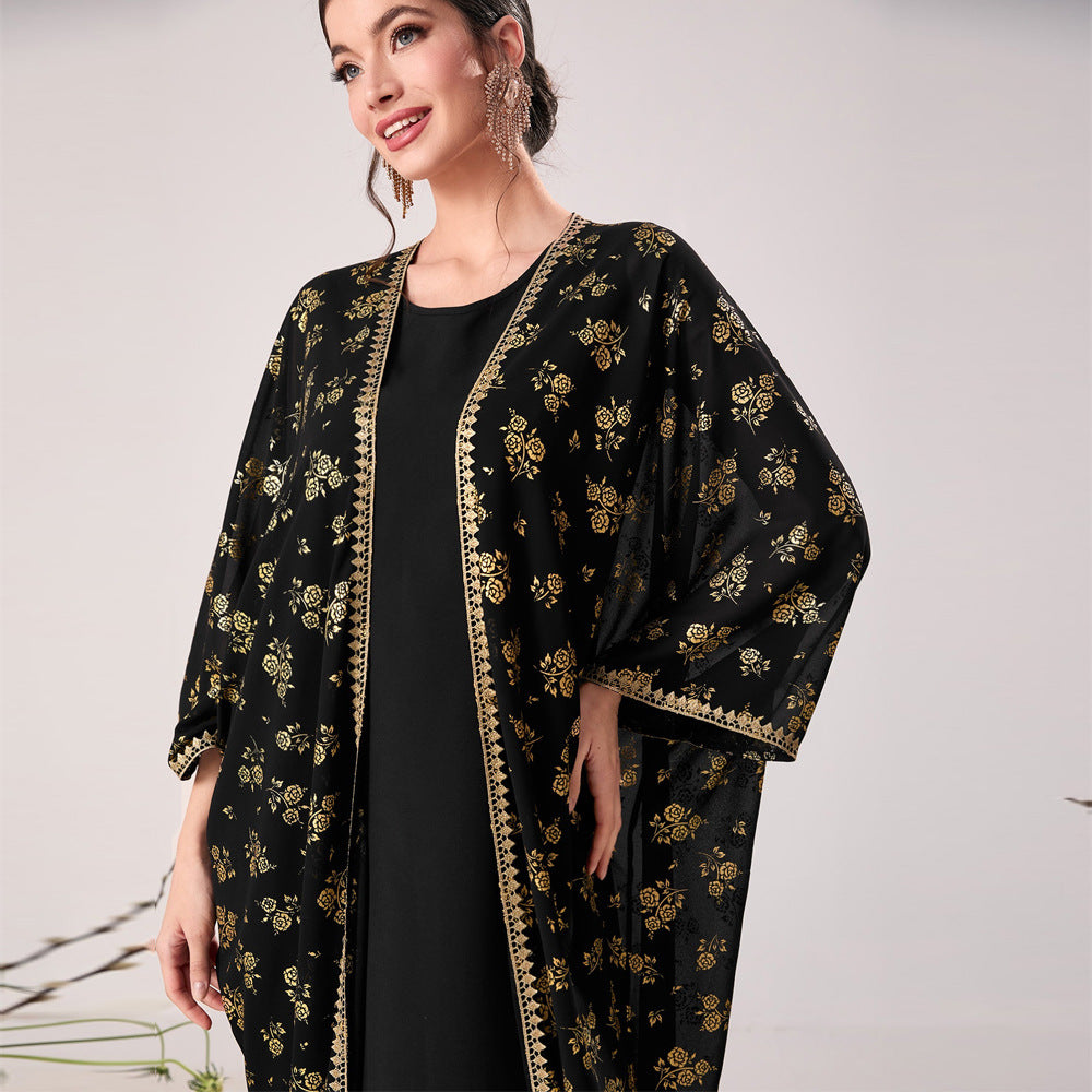 Muslim Middle East Bronzing Lace Mesh Dress Two Piece Suit