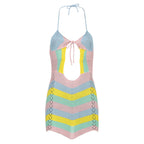 Knit Halter Neck Tie Front Cut Out Mini Dress