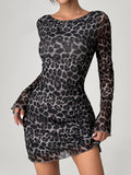 Sexy Leopard Print Backless Party Dress