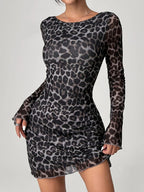 Sexy Leopard Print Backless Party Dress