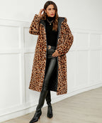 Leopard Print Faux Fur Hooded Coat