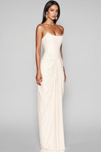 Tovarl White Plunge Fishbone Maxi Dress