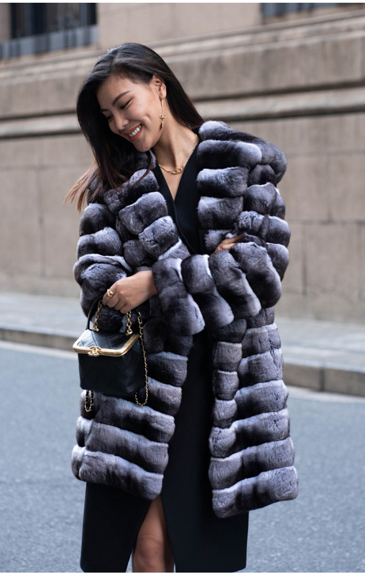 Artificial Mink Hooded Fur Coat